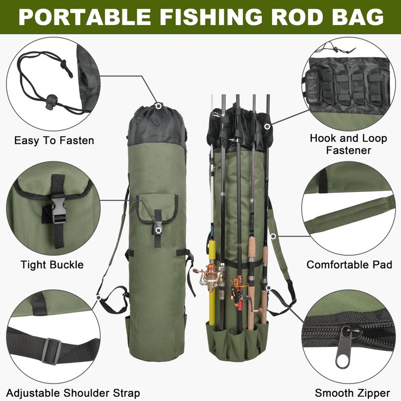 SILANON Fishing Rod Bag Pole Holder, Portable Fishing Rod Case Carrier Canvas Pole Storage Bag Travel Carry Case Waterproof Fishing Tackle Gear Organizer - Image 2